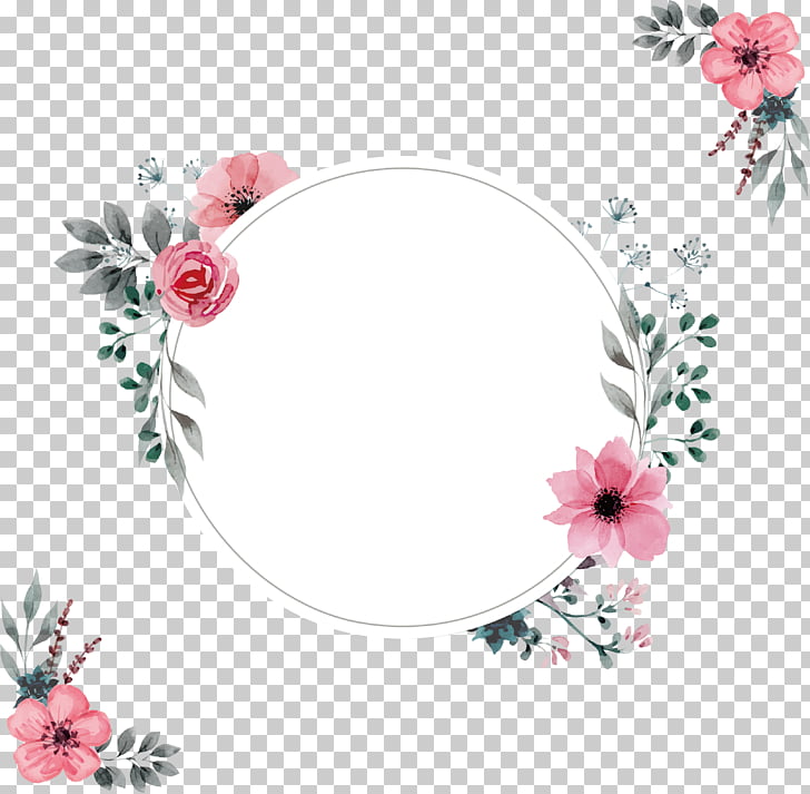 Wedding invitation frame, A pink border of water, pink floral PNG clipart