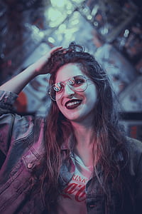 woman wearing eyeglasses with filter effect photo thumbnail