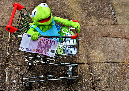 green Kermit the frog holding 500 Euro banknote thumbnail