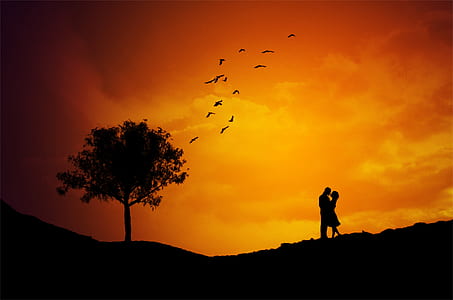 couple, love, kiss, landscape thumbnail