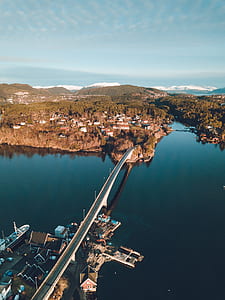 aerial photography of black and white concrete bridge thumbnail