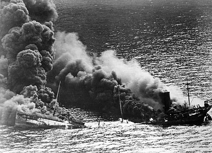 Allied Tanker Dixie Arrow after taking a Torpedo in World War II thumbnail