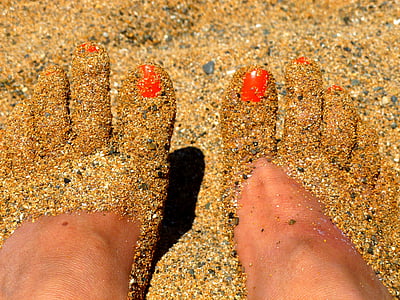 human feet covered with sand thumbnail