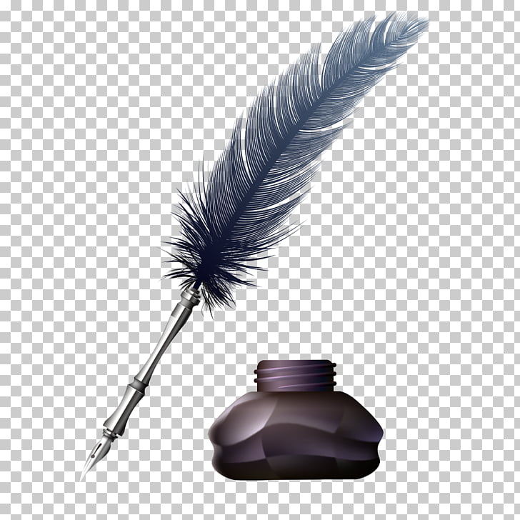 Feather Fountain pen ink Paper, Feather pen, gray fountain pen illustration PNG clipart