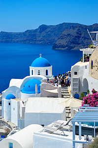 Blue Dome Santorini, Greece under blue sky at daytime thumbnail