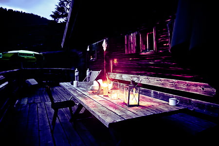 brown wooden table with lamps on top thumbnail
