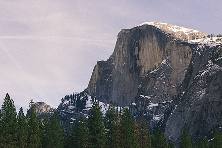brown snowy mountain surrounded with trees thumbnail