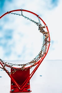 low angle photography of basketball hoop with chain link net thumbnail
