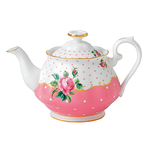 white, pink, and green floral ceramic teapot thumbnail