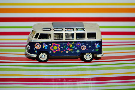 blue and white van diecast scale model thumbnail