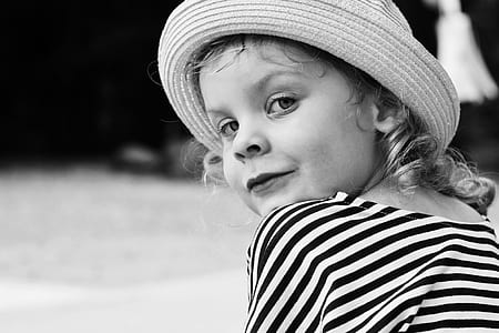 grayscale photography of girl facing back thumbnail