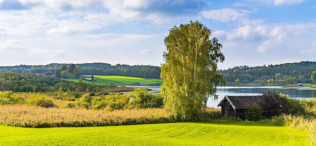 brown house near body of water with mountain ahead at daytime thumbnail
