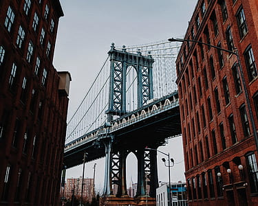 gray suspension bridge near brown buildings thumbnail