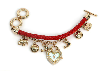 red leather toggle-up charm bracelet thumbnail