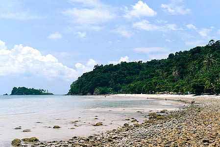 beach shore beside rocks thumbnail