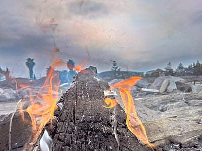 flame on wood closeup photography thumbnail