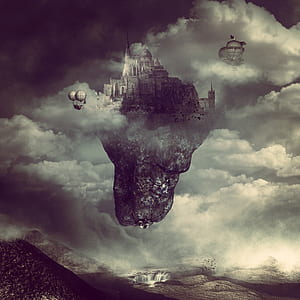 gray floating island painting thumbnail