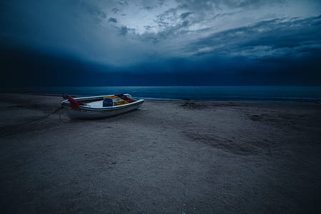 white wooden boat on seashore thumbnail
