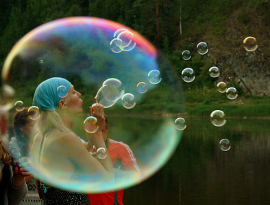 woman doing bubbles at daytime thumbnail