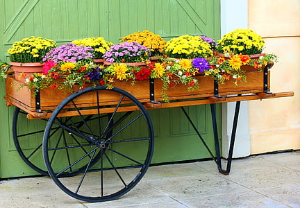 brown wooden carriage with flowers thumbnail