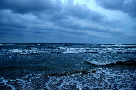splashing waves under cloudy sky thumbnail