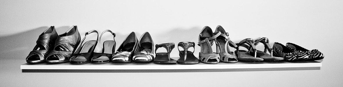 grayscale photo of footwear collection thumbnail