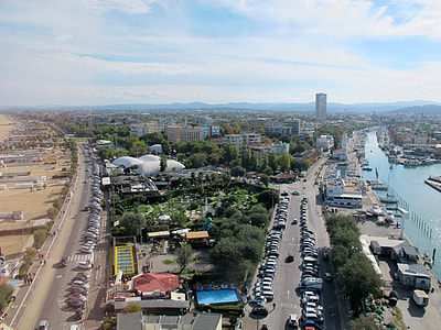Aerial view of Rimini with roads and traffic in Italy thumbnail