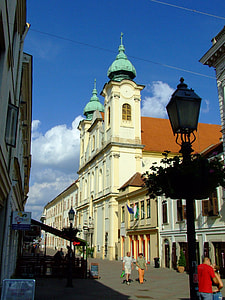 Király Street with buildings in Pecs, Hungary thumbnail