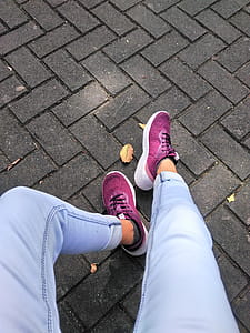 Person Wears Purple Low-top Sneakers thumbnail