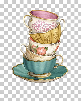 Teacup Coffee Saucer, Stacked cups, assorted-color ceramic cups illustration PNG clipart
