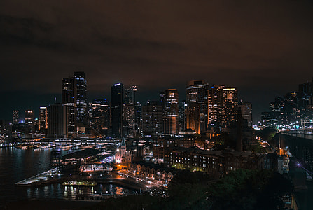 aerial photography of city skyline at nighttime thumbnail