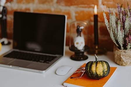 Desk with laptop & Halloween Decorations thumbnail