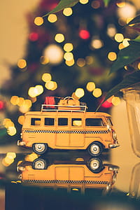 Macro Shot Photography of Brown Volkswagen Van Figure on Table thumbnail