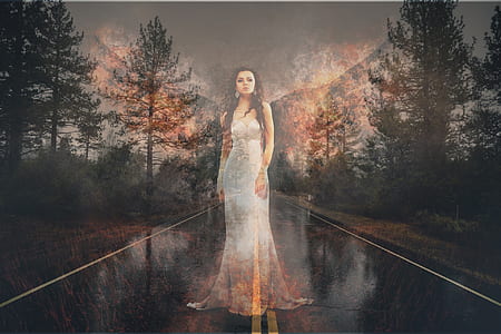 women's wearing white dress on path way thumbnail