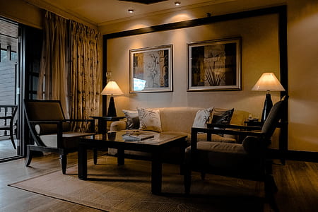 room, inside, couch, lampshades, frame, curtain thumbnail