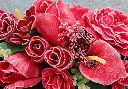 red artificial flower arrangement thumbnail