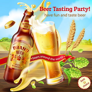 Promotion Banner For Beer Tasting Party With Brown Bottle Of