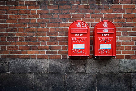 photo of mounted red mail boxes thumbnail