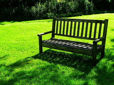 gray wooden bench on grass field thumbnail