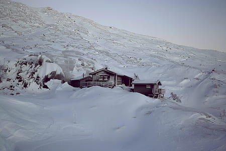 houses on snow coated mountain during daytime thumbnail