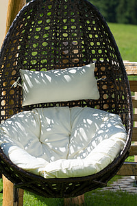 black woven hanging chair with bumper pillow thumbnail