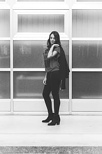 Monochrome Photo of a Woman Standing thumbnail