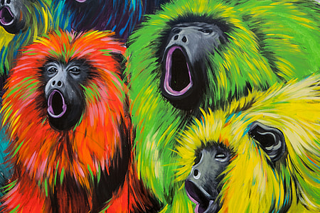 Close-up crop shot of some street art monkeys. Image captured in Brick Lane, London, England thumbnail