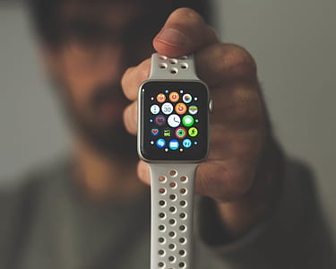 turned-on silver aluminum case Apple Watch with Nike Sport Band thumbnail