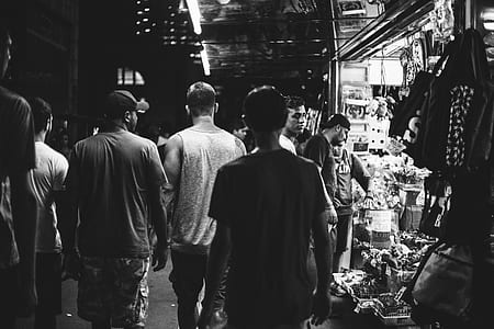 black-and-white, people, crowd, market thumbnail