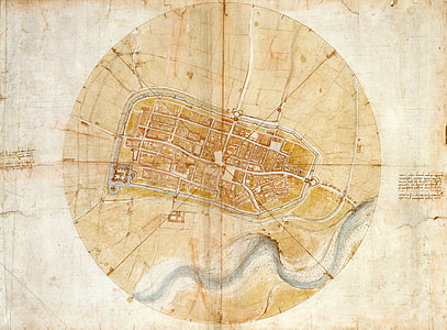 Leonardo da Vinci's map of Imola, Italy in 1502 thumbnail