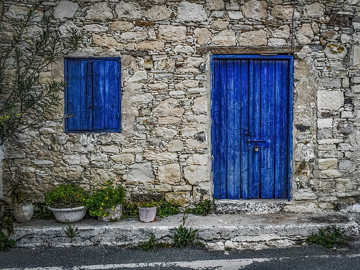 blue wooden door