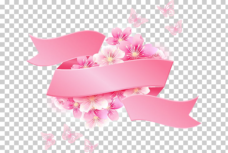Cherry Blossom Flower Cherry Ribbon Banner White And Pink
