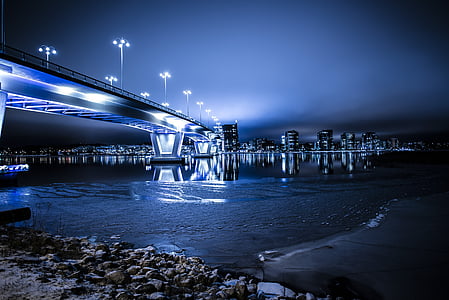 bridge above water at nighttime thumbnail