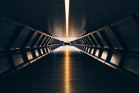 path in between gray steel walls thumbnail